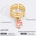 18K gold-plated stainless steel ring featuring a pink glove charm pendant detail - Pink Glove Style (JZ21299)