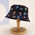 Black cotton sun hat for kids featuring colorful cartoon numbers on a wooden stand - Kids One Size / Black (Cartoon Numbers)