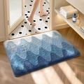 Absorbent blue gradient wave bath mat with soft non-slip flocking texture for bathroom - Glazed Sea