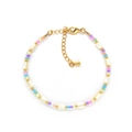 Bohemian beaded bracelet with freshwater pearls and gold beads on a white background - Macaron Color Beads With Shell Bead (BLS240011B)