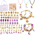 Bastelset für Charm-Armbänder mit goldenen und lila Perlen und Einhorn-Anhängern - Lila