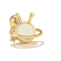 Detail of Saturn-shaped piercing stud with light green bead and gold-plated screw back ball - Light Green Planet
