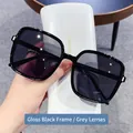 Fashionable black square sunglasses with dark grey lenses and metal temple accents - Glossy Black/Grey Lens