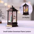 Golden Christmas lantern with snowman pattern, warm LED flame effect, 13cm tall - Snowman / Gold