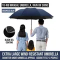 Extra large 130cm automatic navy blue umbrella with UV protection for 2-3 people - 10-Rib Manual Oversized Black Glue / Oversized Navy Blue-Black Glue