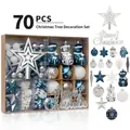 Set de 70 adornos para árbol de Navidad en azul, plata y blanco con estrella de punta - Juego de estrella de copa y varios colgantes / Azul Blanco Plata