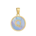 Pendentif lettre Q doré avec nacre bleu-violet sur un collier classique plaqué or 18 carats - Q-Coquille Bleue