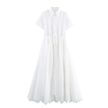 Weißes Kurzarm-Minikleid mit Hohlstickerei und Reverskragen für Damenmode - S / Weiß
