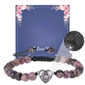 Bracelet perles rhodonite rose pour fille avec pierre de projection cœur et carte - À ma nièce / Bracelet Rhodonite