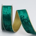 Dark green velvet ribbon with gold metallic edges for Christmas gift wrapping - 4cm*10 Yards / Green with Gold Back