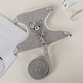 Graues strukturiertes Haustiergeschirr mit Bären-Patch und Leine für Kaninchen - S / Grau