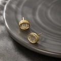 Elegant gold oval stud earrings featuring micro-pave clear cubic zirconia stones - Pave Oval (088)