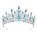 Couronne de mariée baroque avec pierres bleu ciel et cristaux brillants sur base argent - Style HG-021 / Argent Bleu Lac