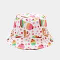 Detailed close-up of white bucket hat with colorful dessert and flower print patterns - M(56-58cm) / White Dessert Style (5#)