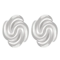Detail of silver spiral stud earrings with mirror finish on minimalist background - Steel Color Swirl Oval (6703)