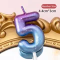 Glittery gradient purple number 5 birthday candle with cake stick and 4.4cm size detail - Purple Blue Gradient Number 5 Candle