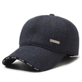 Marineblaue Herren-Baseballkappe mit warmem Futter und modischem Metallemblem - Verstellbar / Marineblau