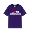 Dark purple cotton T-shirt featuring a bold I Love My Girlfriend print in white and red - Purple (Girlfriend)