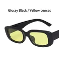 Retro rectangle sunglasses with thick black frame and bright yellow lenses fashion accessory - Glossy Black Frame Yellow Lens
