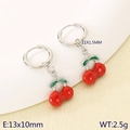Cute S925 silver cherry pendant hoop earrings with red enamel finish and 11x1.5mm size - Enamel Large Red Cherry Silver Hoops (KE119991-GC)