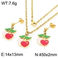 Set gioielli ciliegia con collana e orecchini in smalto rosso e acciaio inossidabile - Set Ciliegia Rosso Rosa con Foglie Verdi (KS226003-Z)