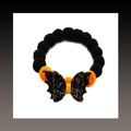 Elastic Halloween pet collar with black plush balls and orange glittery bat bow charm - L (50cm) / Bat Wings