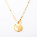 Collana dorata con pendente ovale e incisione rosa del segno Leone su una catena sottile - Leone