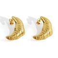 Golden 18K plated stainless steel croissant dome stud earrings with ribbed texture - Croissant Shape