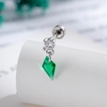 Orecchino piercing a rombo in argento con ciondolo in zircone verde geometrico - Pezzo Singolo / Verde (A1047-5#)