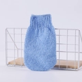 Light blue exfoliating bath glove with elastic wrist on a minimalist display stand - Single Loose Pack (Full Wrap Style) / Blue