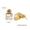 Detailed view of titanium steel square earrings with dimensions 13.5mm by 9mm - White
