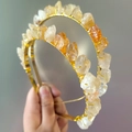 Diadema artesanal de alambre dorado con cristales amarillos en bruto estilo bohemio - Citrino Alambre Dorado Diadema Dorada