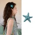 Pince à cheveux étoile de mer bleue en résine 3D pour accessoires de plage filles - 5664 Pince à cheveux étoile de mer artificielle-Vert