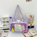 Cute purple cat themed PVC tote bag with gray cat ears and transparent window - Summer Canvas Version / Purple