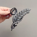 Elegant gun black wheat ear hair claw clip with grey gems and sparkling rhinestones - Elegant Wheat Ear Black