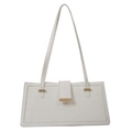 Minimalist white faux crocodile texture shoulder bag with gold metal buckle detail - White