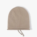 Gorro de punto beige para mujer con forro polar y borde enrollado con cintas de ajuste - Caqui