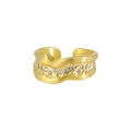 Adjustable gold irregular wavy ring with brushed texture and micro-paved white zircons - JF1244/18K Gold/White Zircon / No. 15 / Adjustable Open