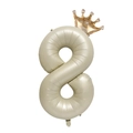 Creamy beige number 8 balloon with a golden mini crown for children birthday party - Cream White Crown Number 8