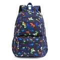 Fashionable dark blue Oxford backpack with colorful geometric patterns and multiple pockets - Digital Kingdom