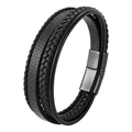 Handmade multilayer black leather woven bracelet with magnetic metal clasp for men - 19cm / Black