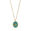 Bohemian gold-plated titanium necklace with oval blue sunburst pendant detail - Blue