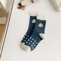 Süße dunkelblaue Polka-Dot-Socken mit Cartoon-Hunde-Motiv für Damen aus Baumwolle - Einheitsgröße / Punktmuster-Stil