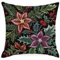Square black linen Christmas pillow cover featuring embroidered poinsettia floral patterns - 45*45cm (Insert Not Included) / Black Poinsettia