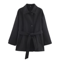 Détails du manteau en laine noir avec col à revers, ceinture et boutons à simple boutonnage - XS / Noir
