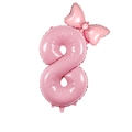 Pink number 8 foil balloon with white polka dot bow decoration for birthday events - Candy Pink Bowknot Number-8