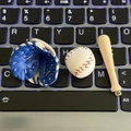 Miniature baseball keychain set with blue glove and wooden bat for bags and keys - 3-piece Mini Charm / Sapphire Blue