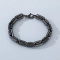 Gunmetal black stainless steel chain bracelet with industrial texture for men and women - Black (KB209973-ZCG)