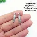 Detail of vintage silver feather charms showing dimensions 6x27mm for DIY jewelry - 5# Feather Shape