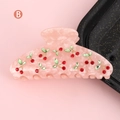 Haarklammer aus rosa Acetat mit Kirschmuster aus Strasssteinen und Kristallen - Kirschklaue / Rosa (H1285)